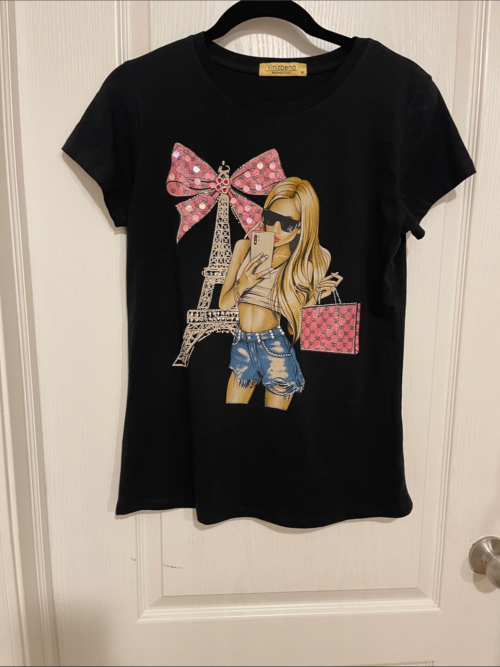 Black Girls' Graphic Tee with Pink Accents